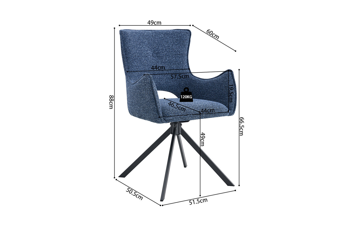 Chaise Billy Pivotant Tissu Ote Bleu