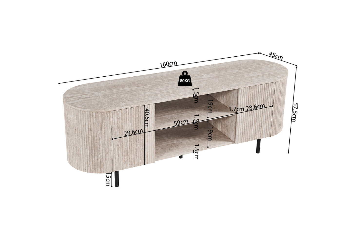 Meuble TV Lagos 160 cm Décor Travertin Beige