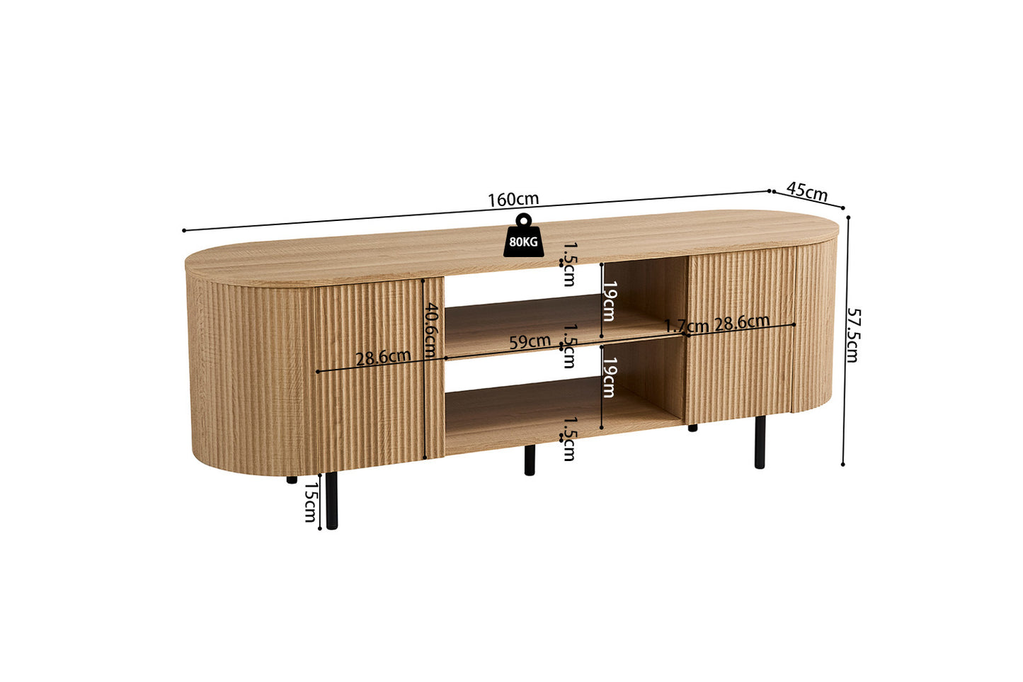 Meuble TV Lagos 160 cm Décor Chêne Naturel