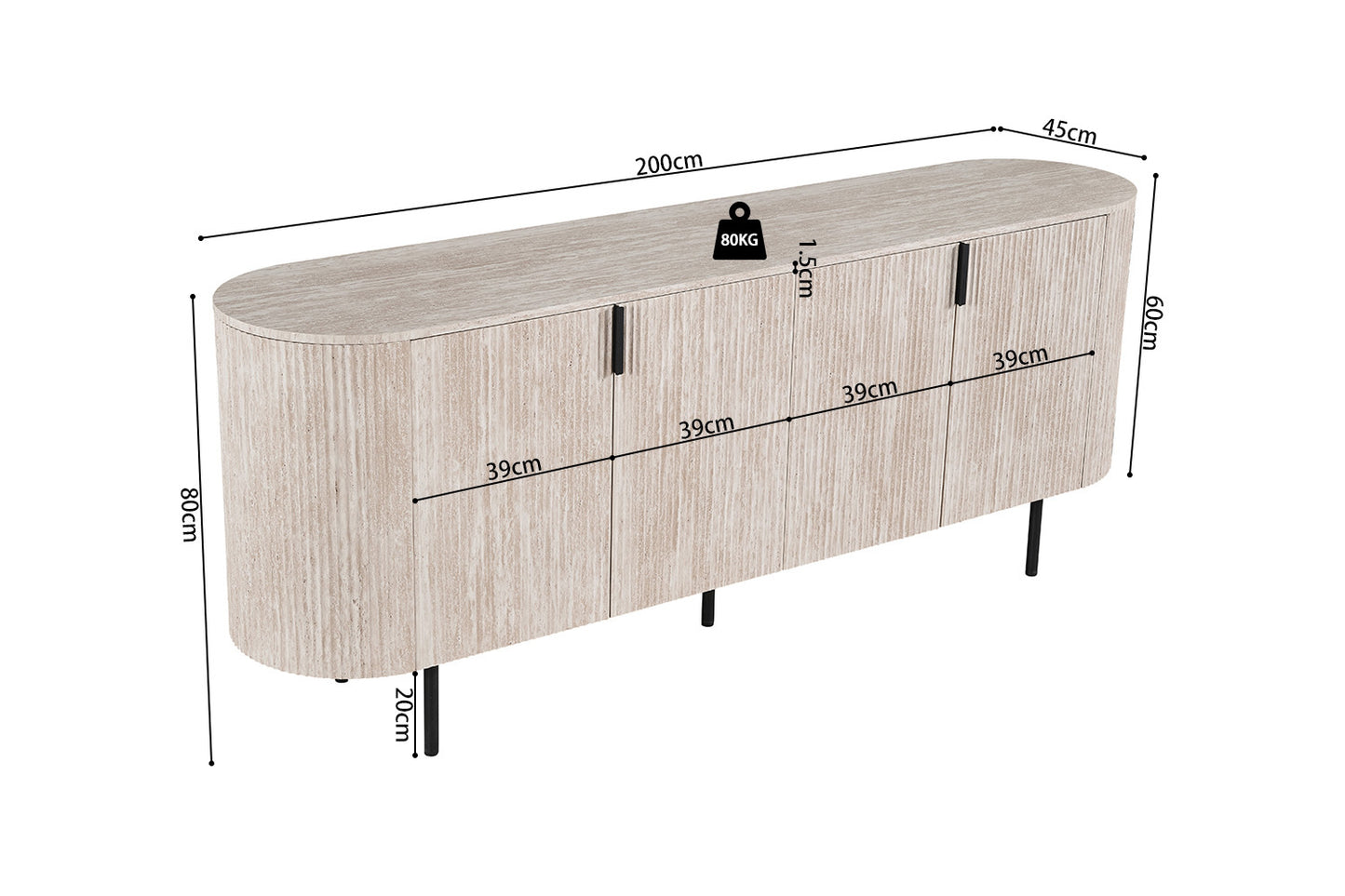 Bahut Lagos 200 cm Décor Travertin Beige