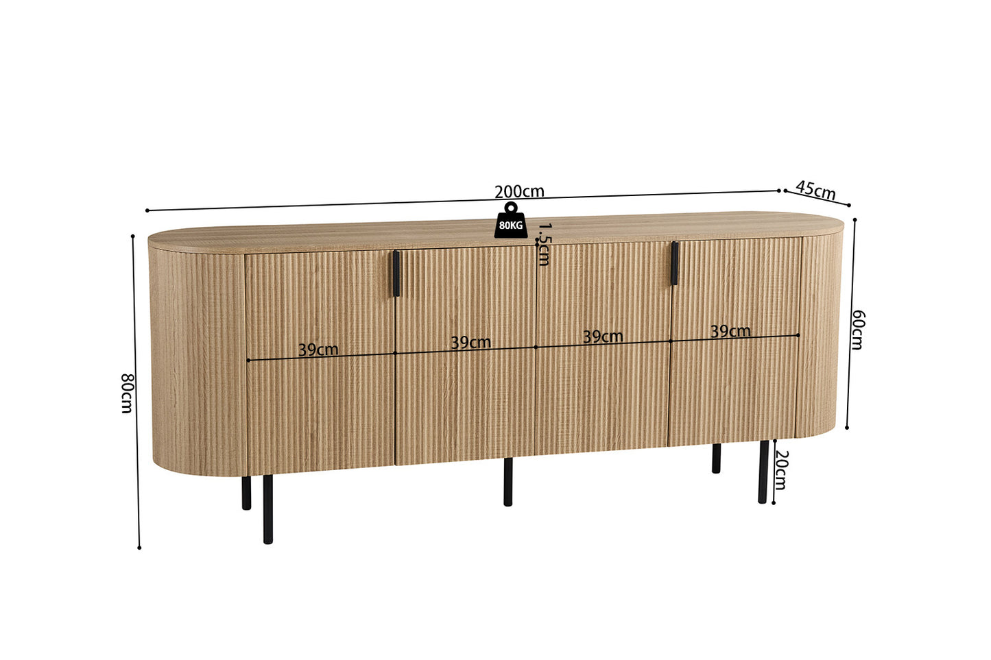 Bahut Lagos 200 cm Décor Chêne Naturel