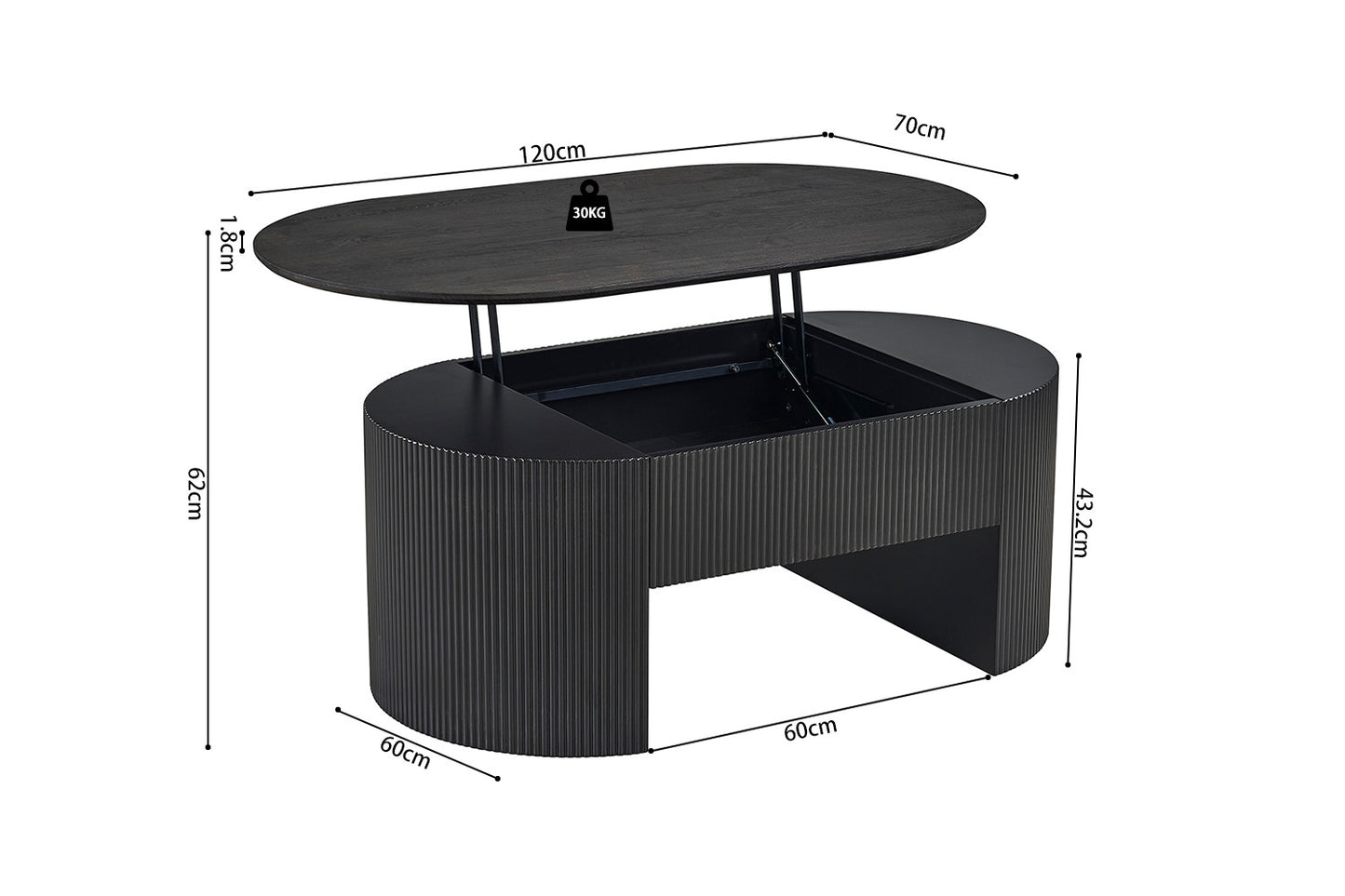 Table basse Lagos 120 cm Plateau relevable Décor Brun foncé