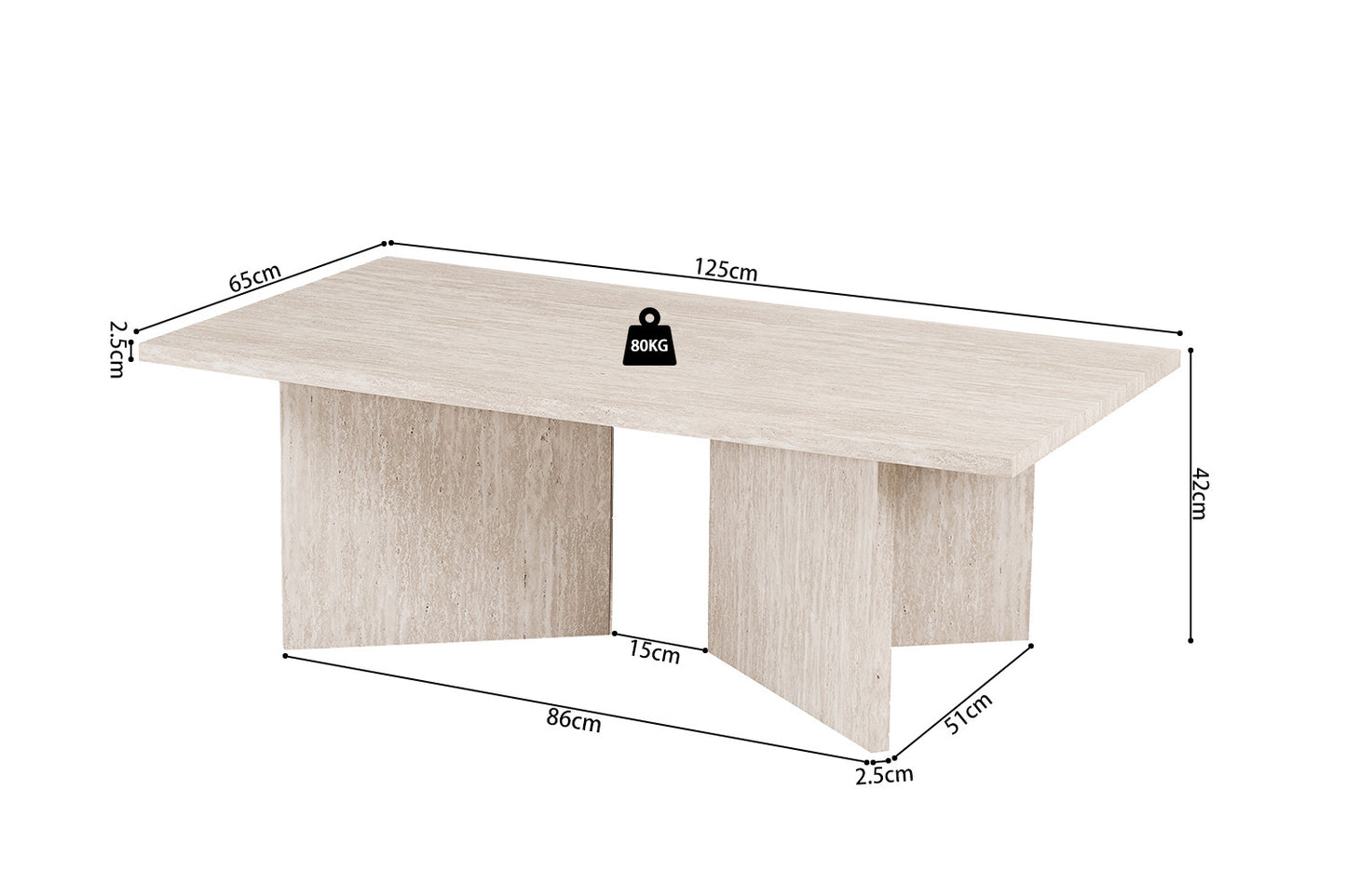 Table basse Litar effet travertin beige