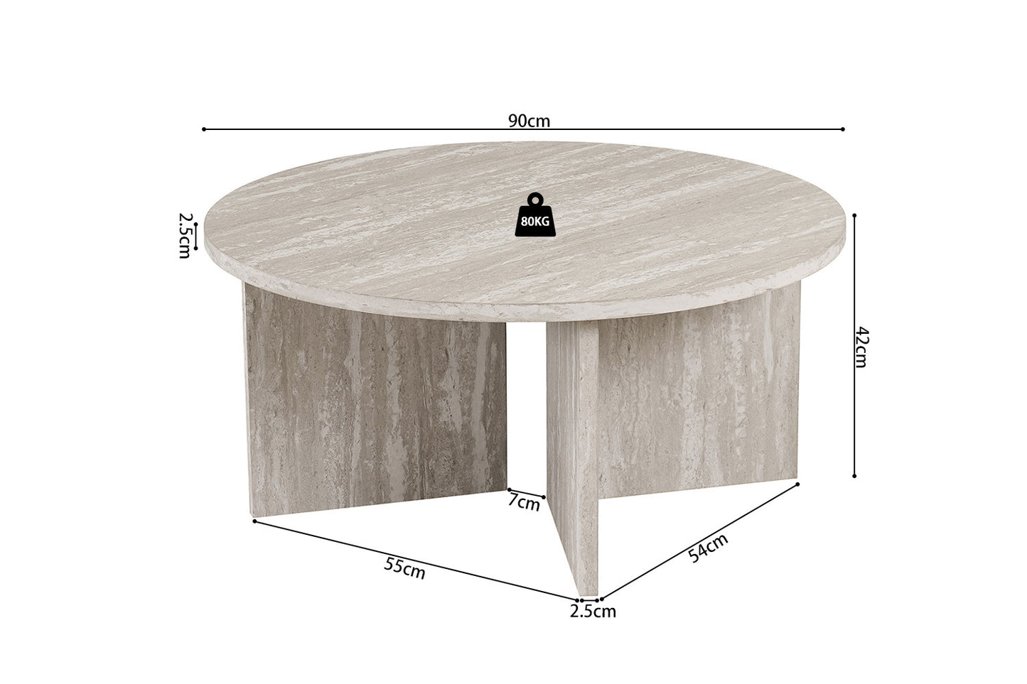 Table basse Drasir Ronde effet Travertin Gris