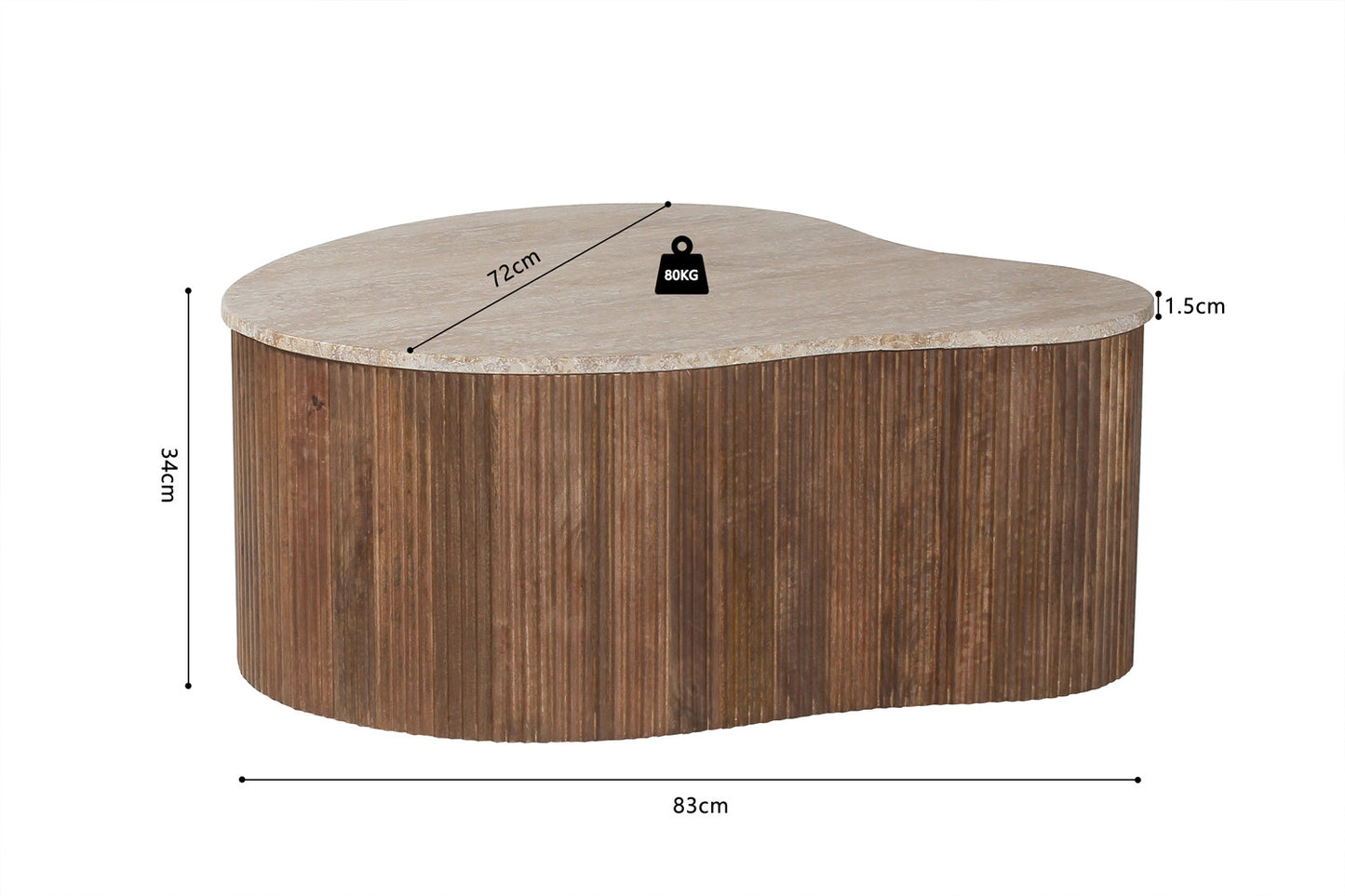 Table basse Paul travertin, bois de manguier