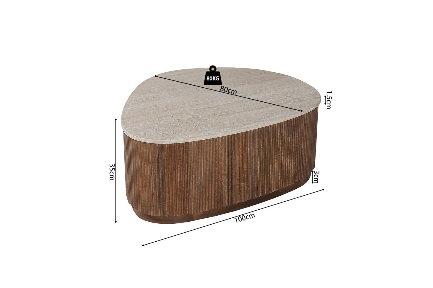 Table basse Nolan travertin, bois de manguier 100 cm