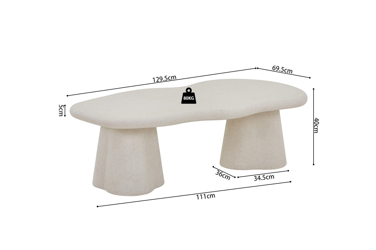 Table basse Faro effet Ciment 130cm Organique