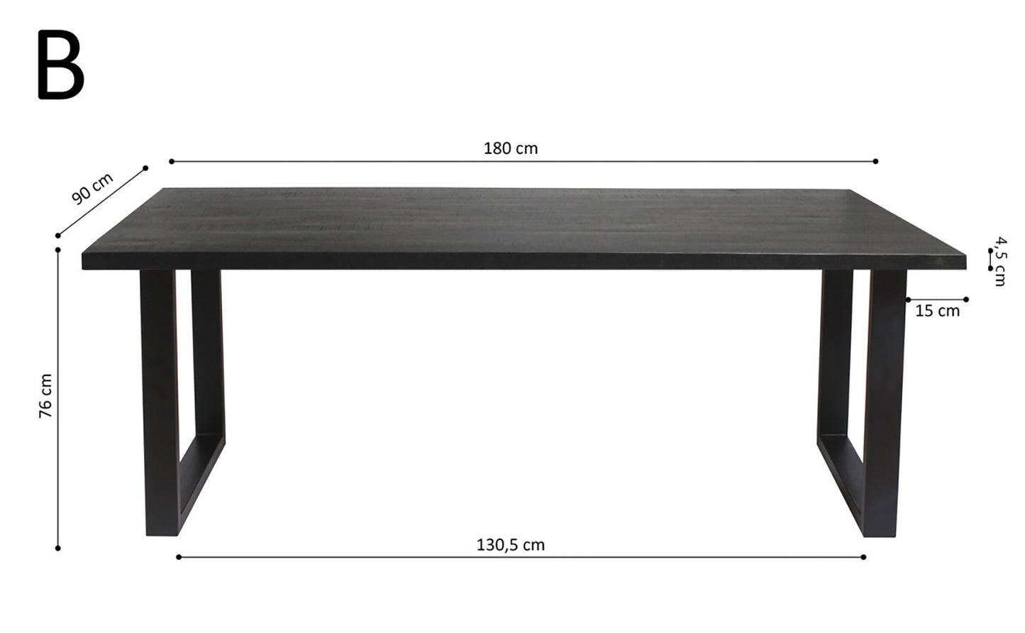Table Nicola 180 cm Rectangulaire Bois de Manguier noir