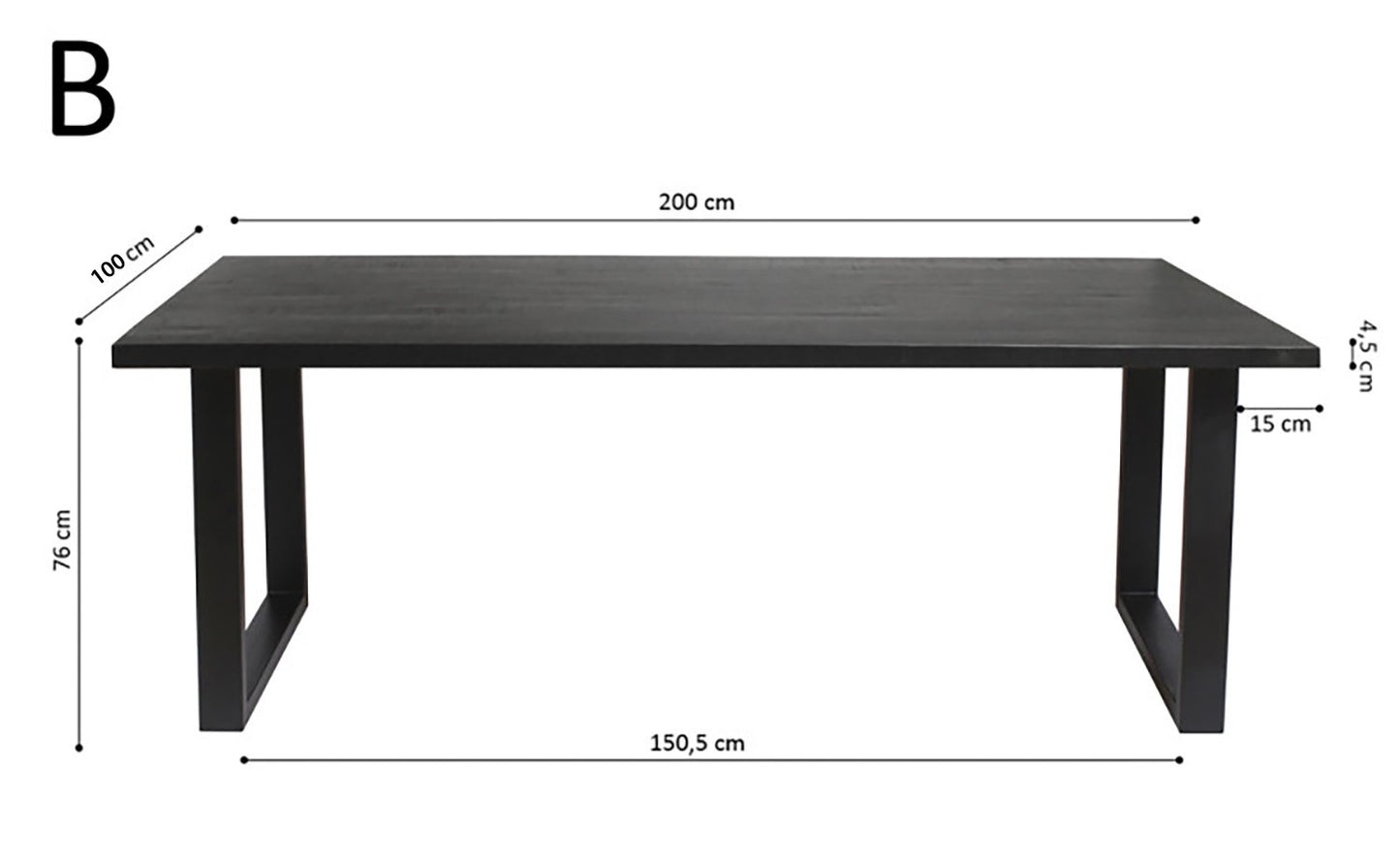 Table Nicola 200 cm Rectangulaire Bois de Manguier noir