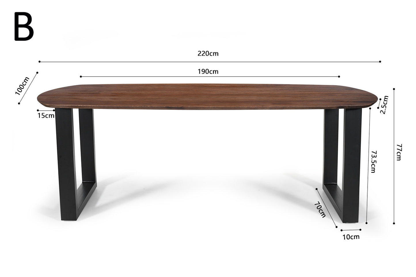 Table Tommy 220x100 cm Ovale Danoise Pied Bois de manguier Brun