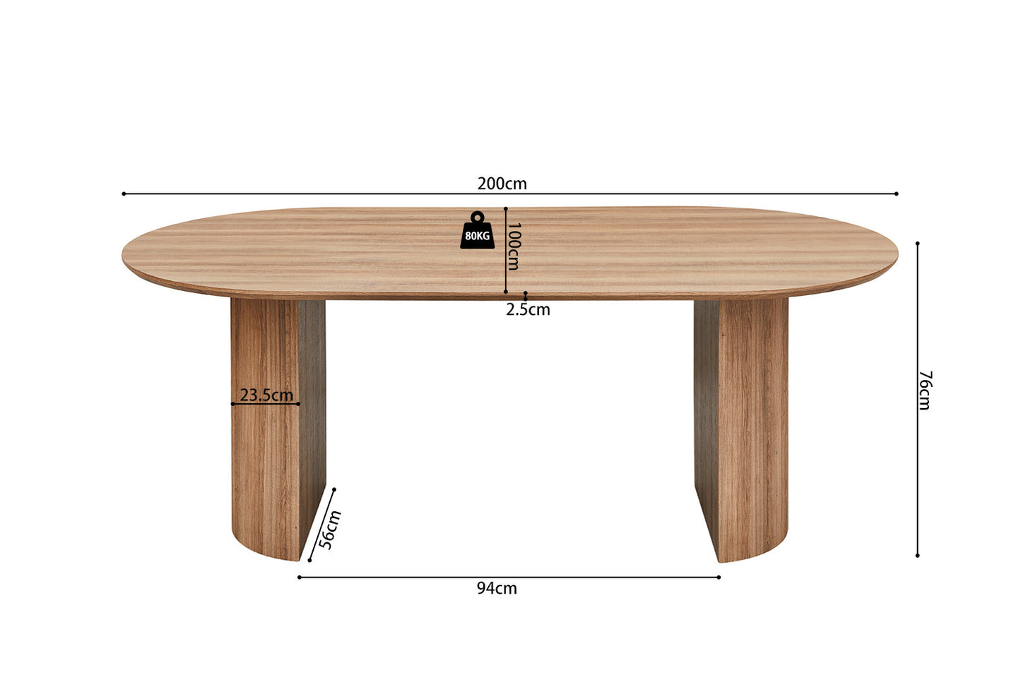 Table Lagos 200 cm Ovale Décor Chêne Vieilli