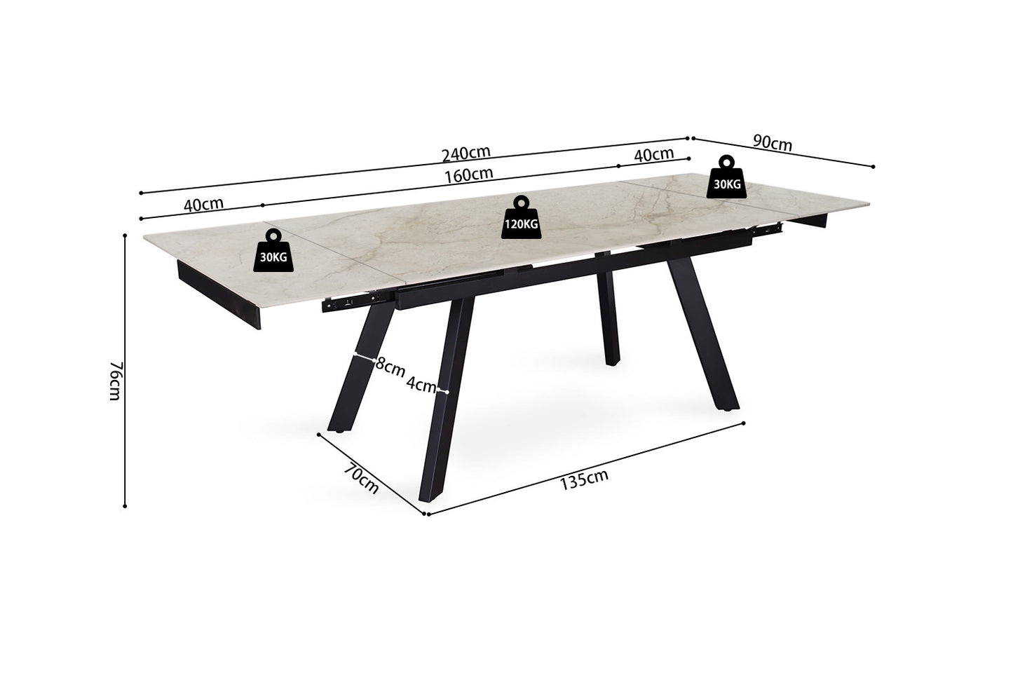 Table à manger extensible Hera Pierre Marbre Beige