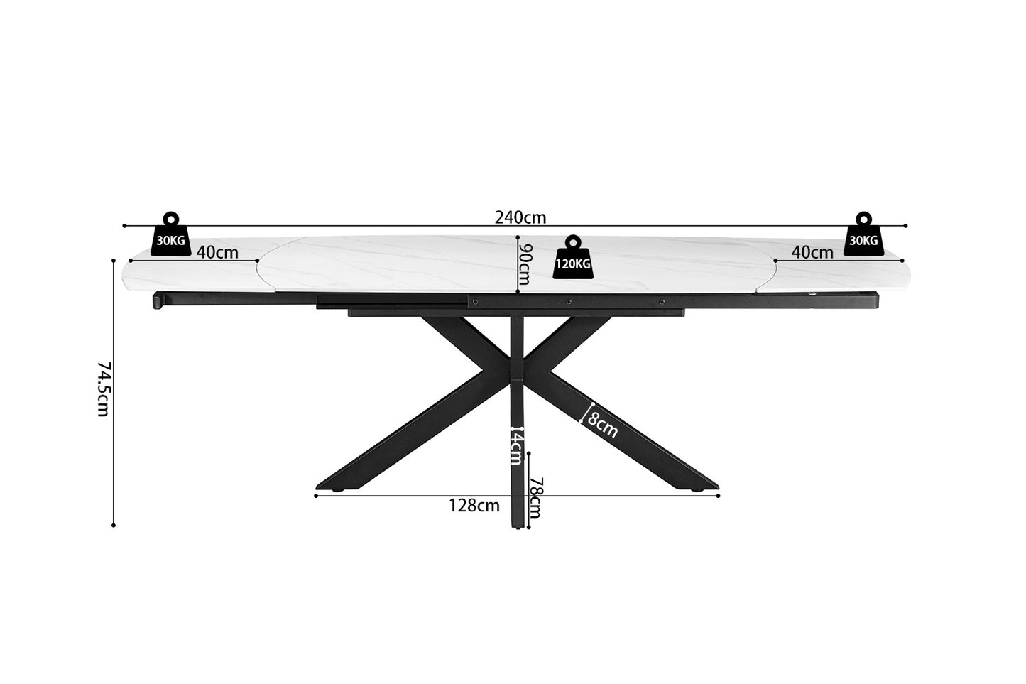 Table à manger extensible Ares marbre blanc