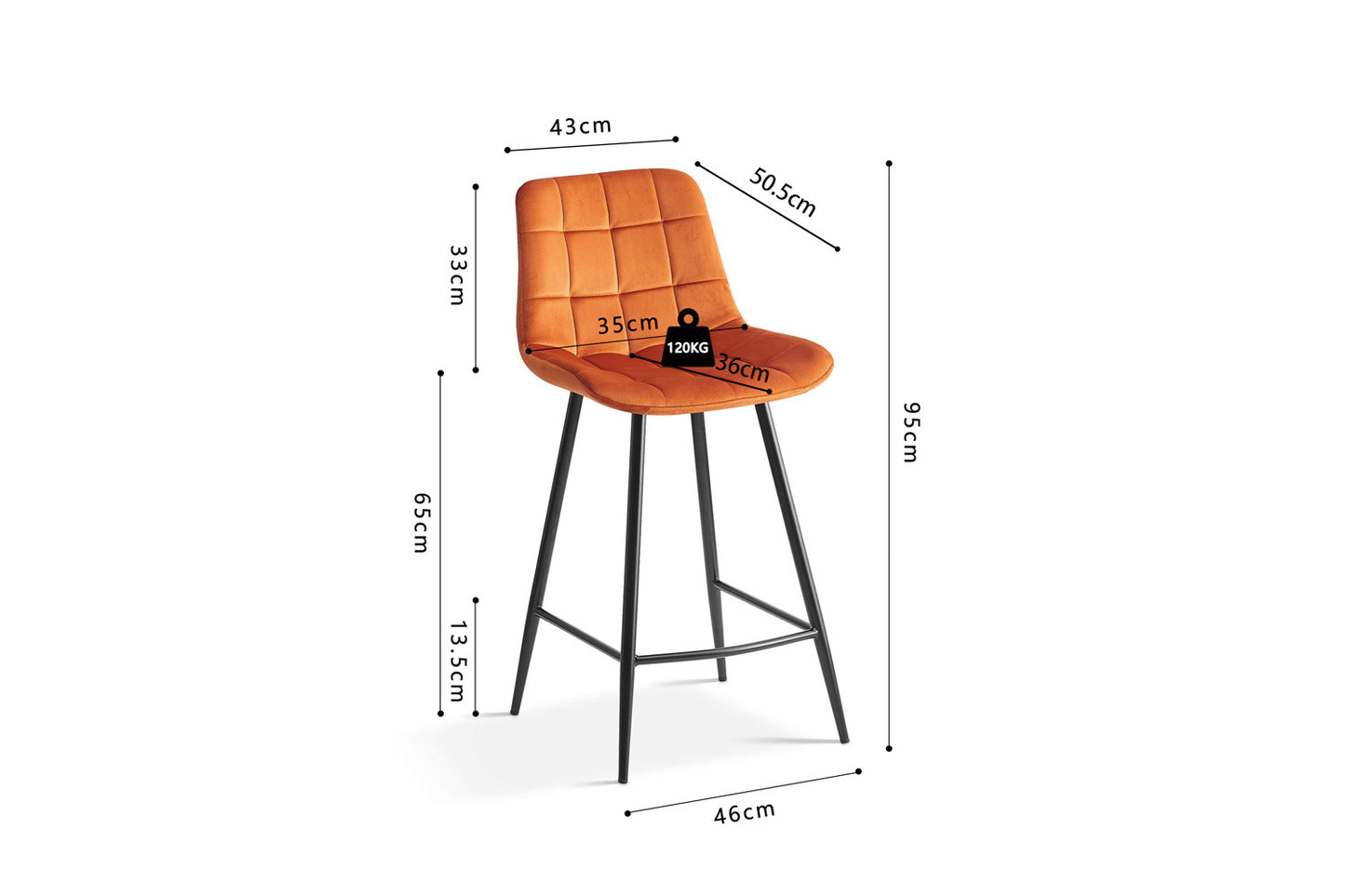 Chaise de comptoir Juta Velours Orange