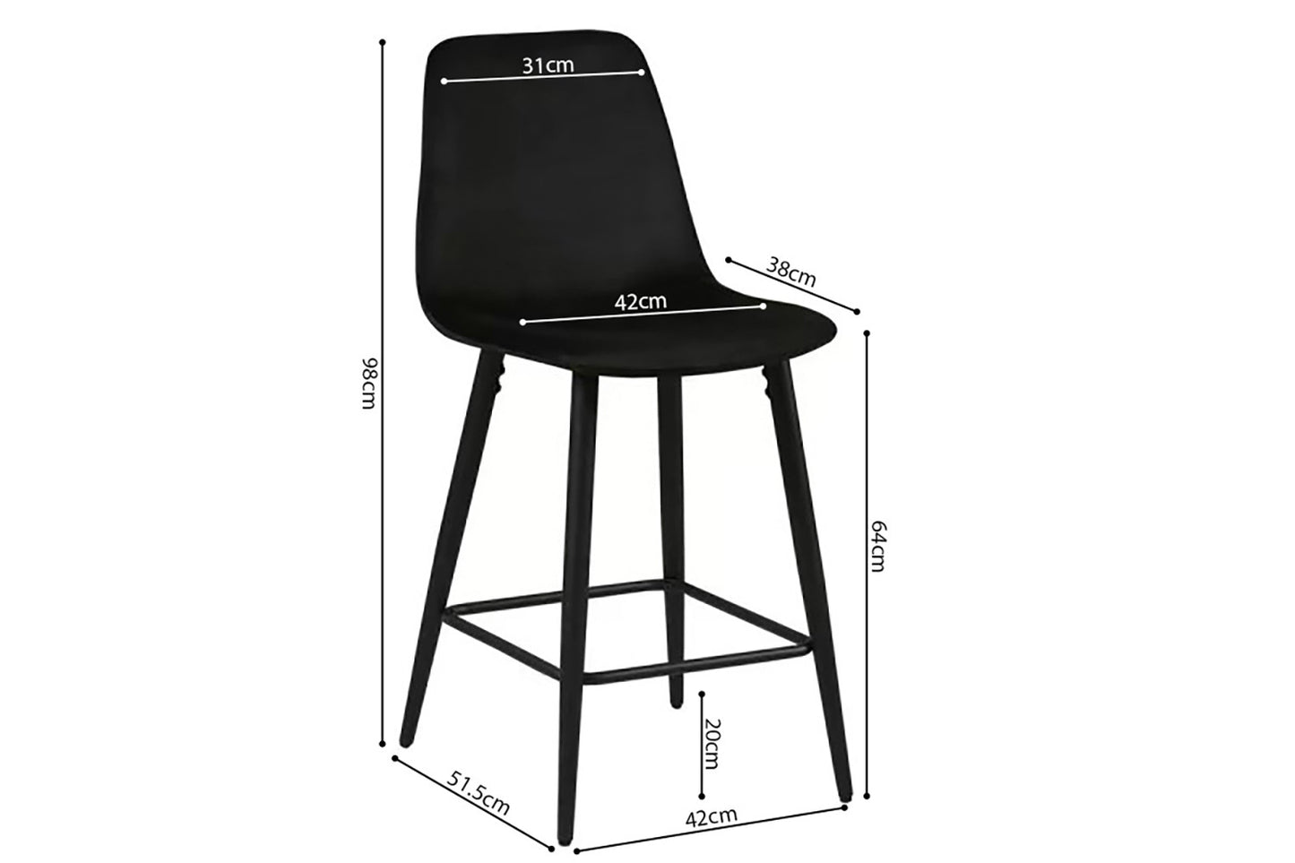 Chaise de Comptoir Boy Velours Noir