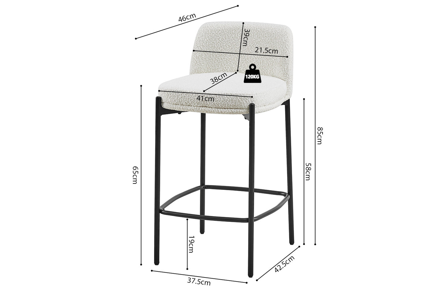 Chaise de comptoir Ella Blanc