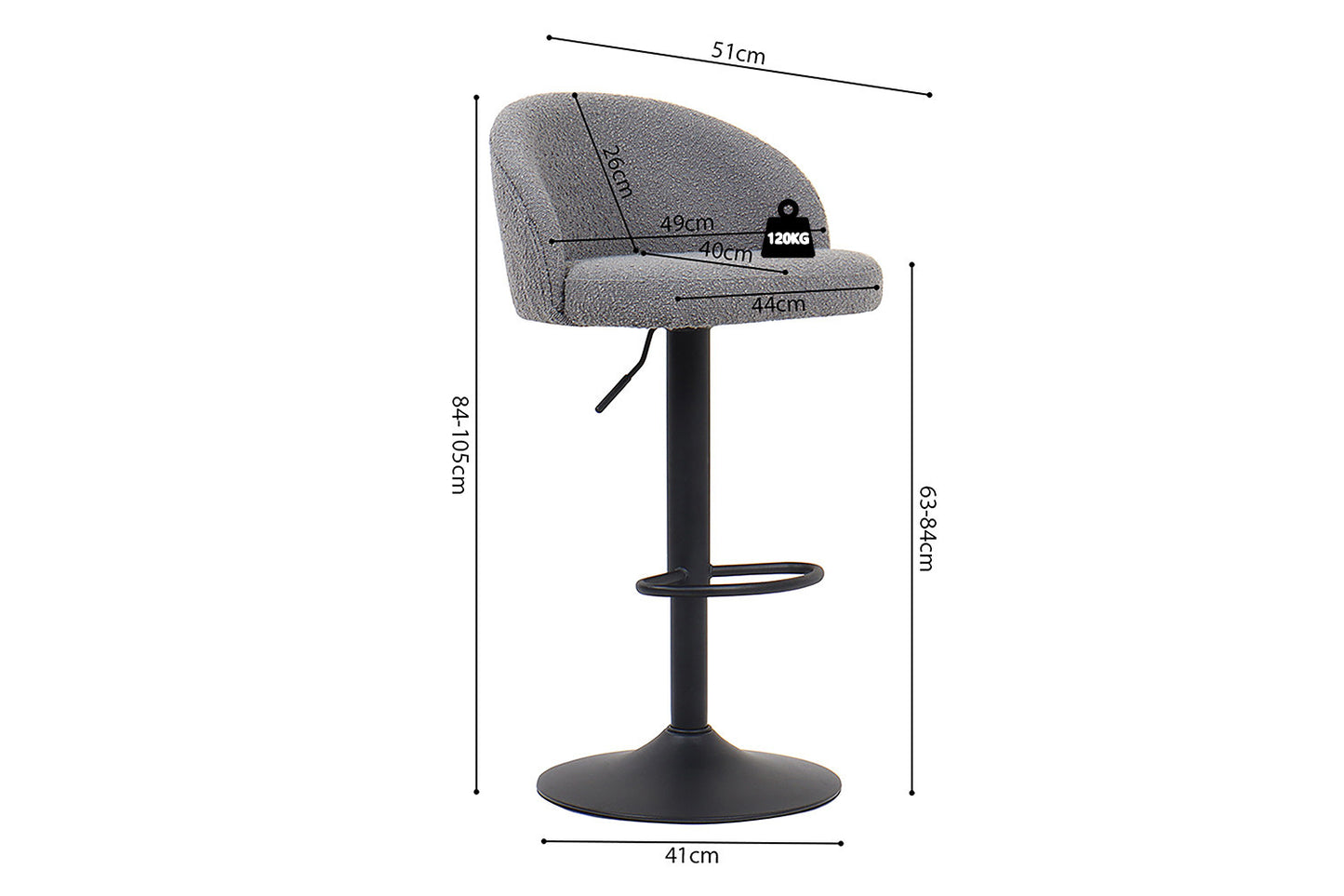 Tabouret de bar Arda Bouclé Gris clair