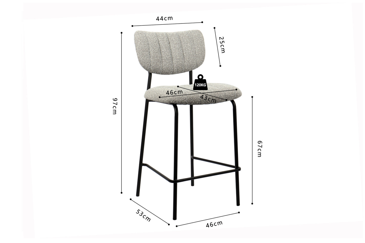 Chaise de comptoir Antura Tissu Gris clair