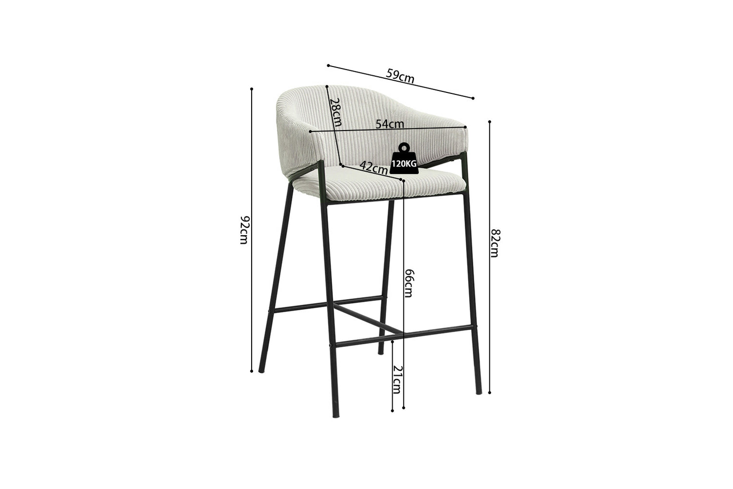 Chaise de comptoir Hugo Gris clair