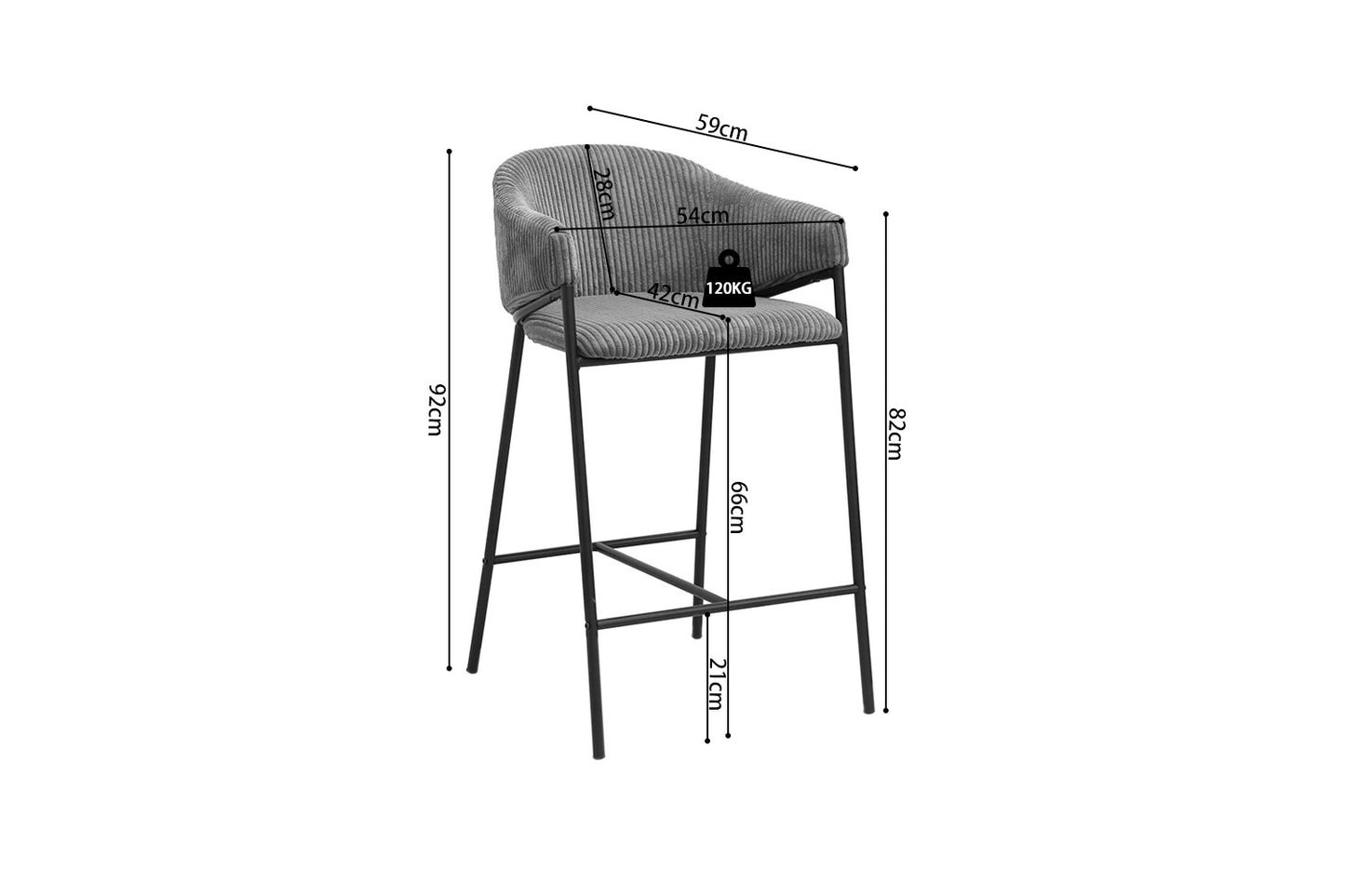 Chaise de comptoir Hugo Gris foncé