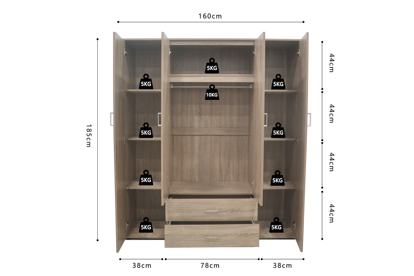 Armoire Marc 4 portes avec 2 miroirs Sonoma