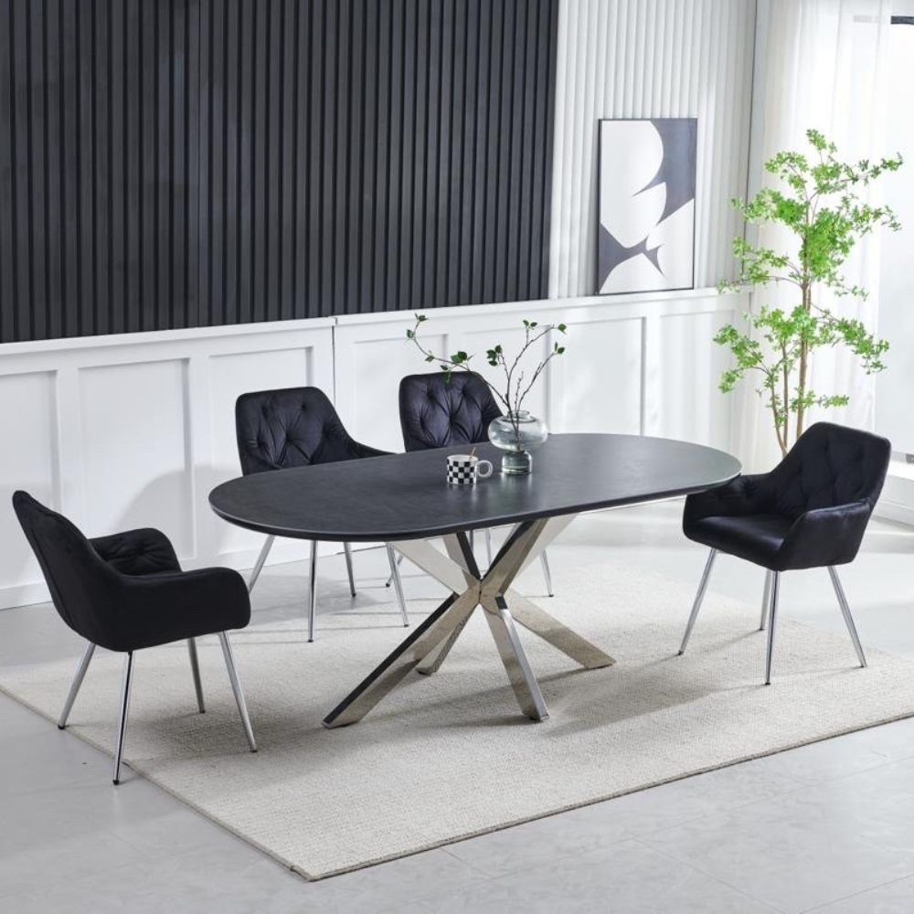 Table à manger Ophelia Argent Plateau Céramique Noir