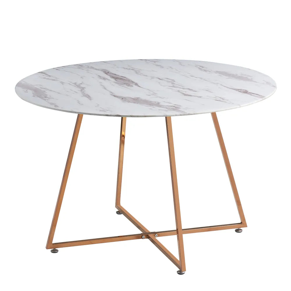 Table à manger Héloïse Or Rose Marbre Blanc