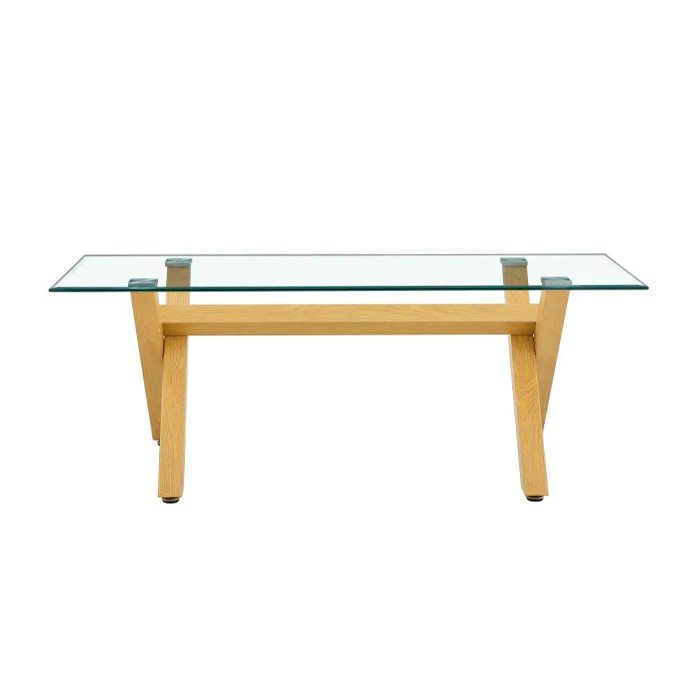 Table basse Ixe verre trempé pieds en bois