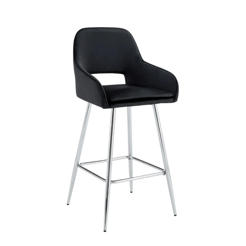 Tabouret Athéna Argent Velours Noir