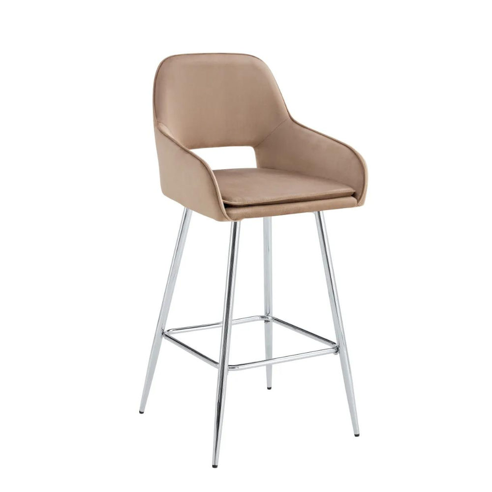 Tabouret Athéna Argent Velours Taupe