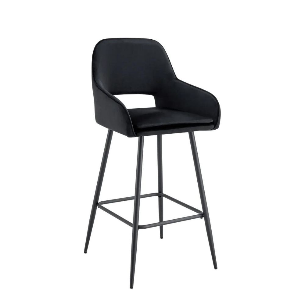 Tabouret Athéna Noir Velours Noir