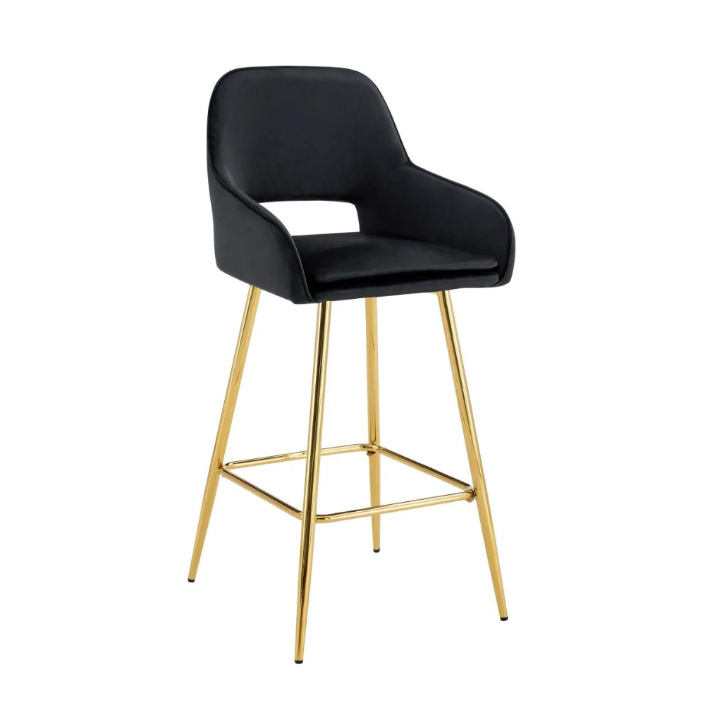 Tabouret Athéna Or Velours Noir