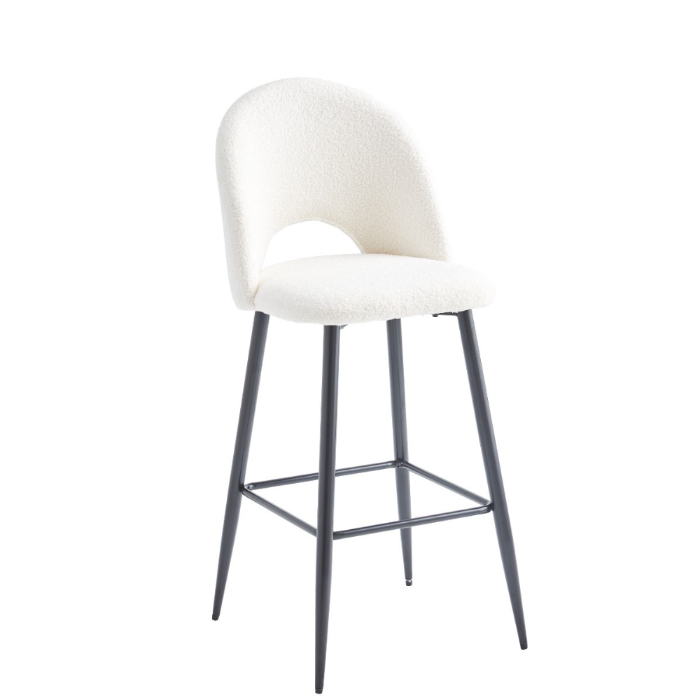 Tabouret Amelia Noir velours Laine bouclée Blanc
