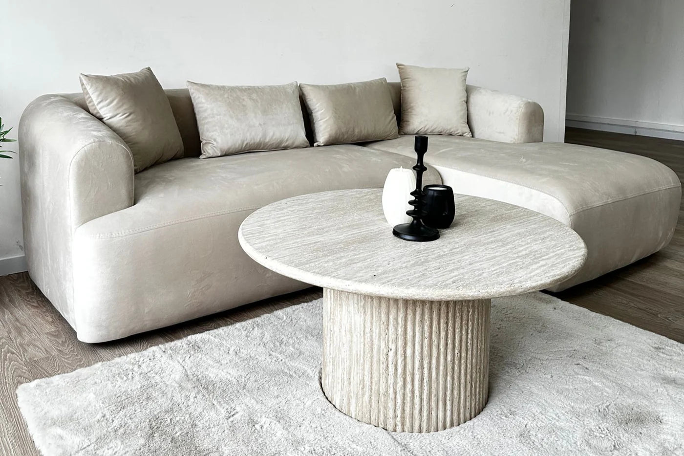 Canapé d'angle Ela Tissu Velours Beige