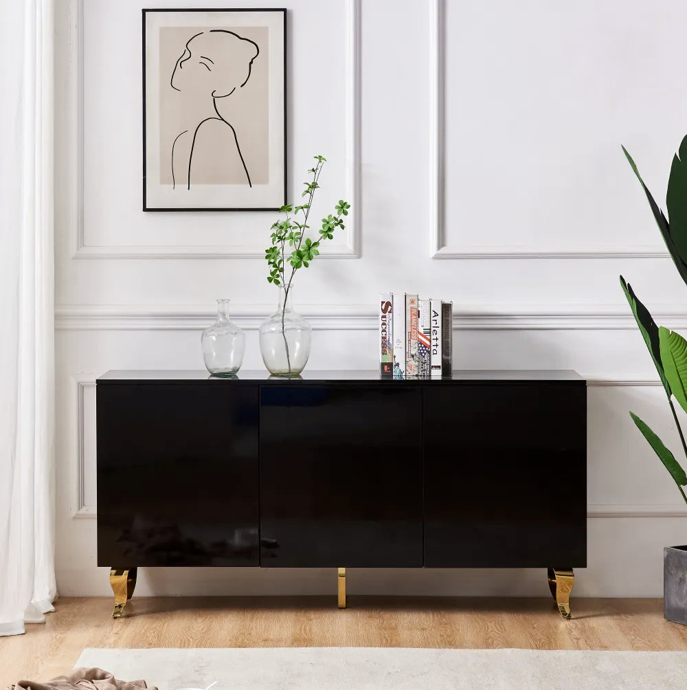 Buffet Baroque Or Laqué Noir 160 cm