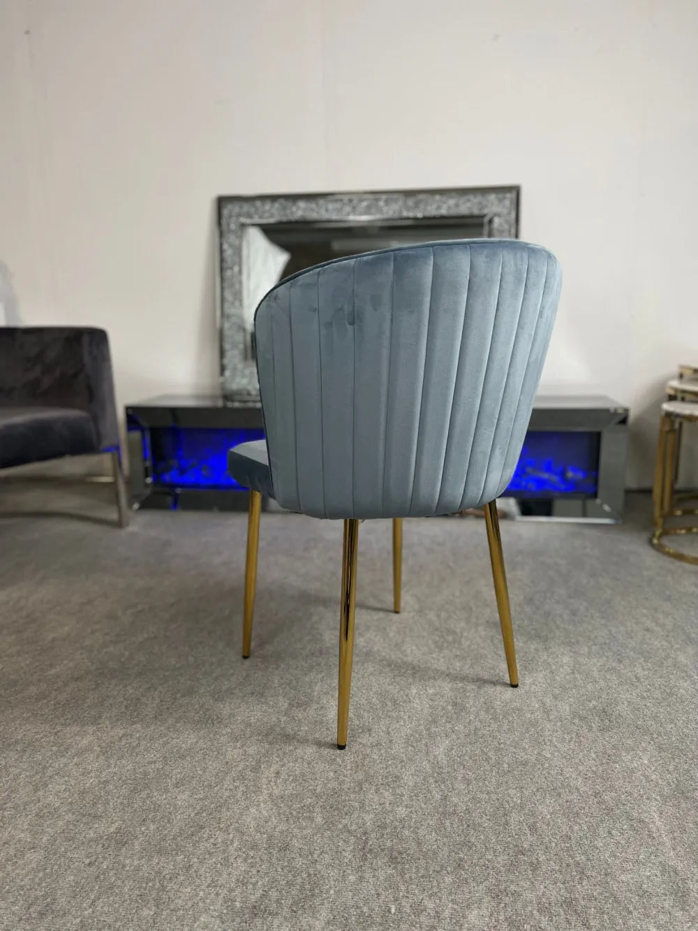 Chaise Diana Or velours Bleu