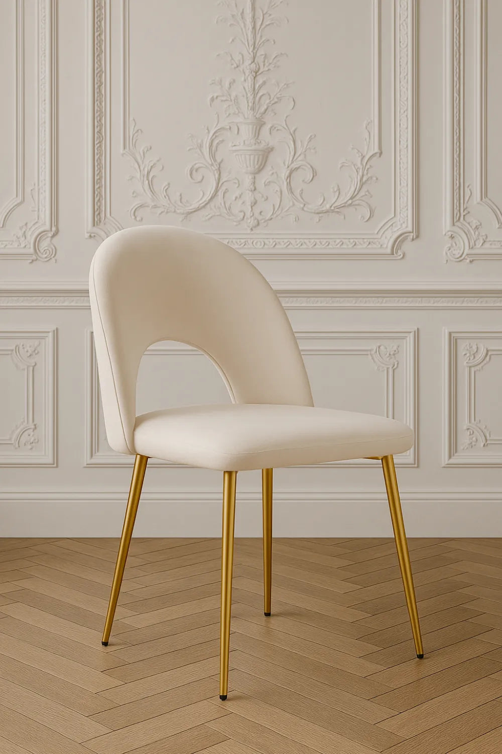 Chaise Teddy Structure Dorée Velours Style Classique