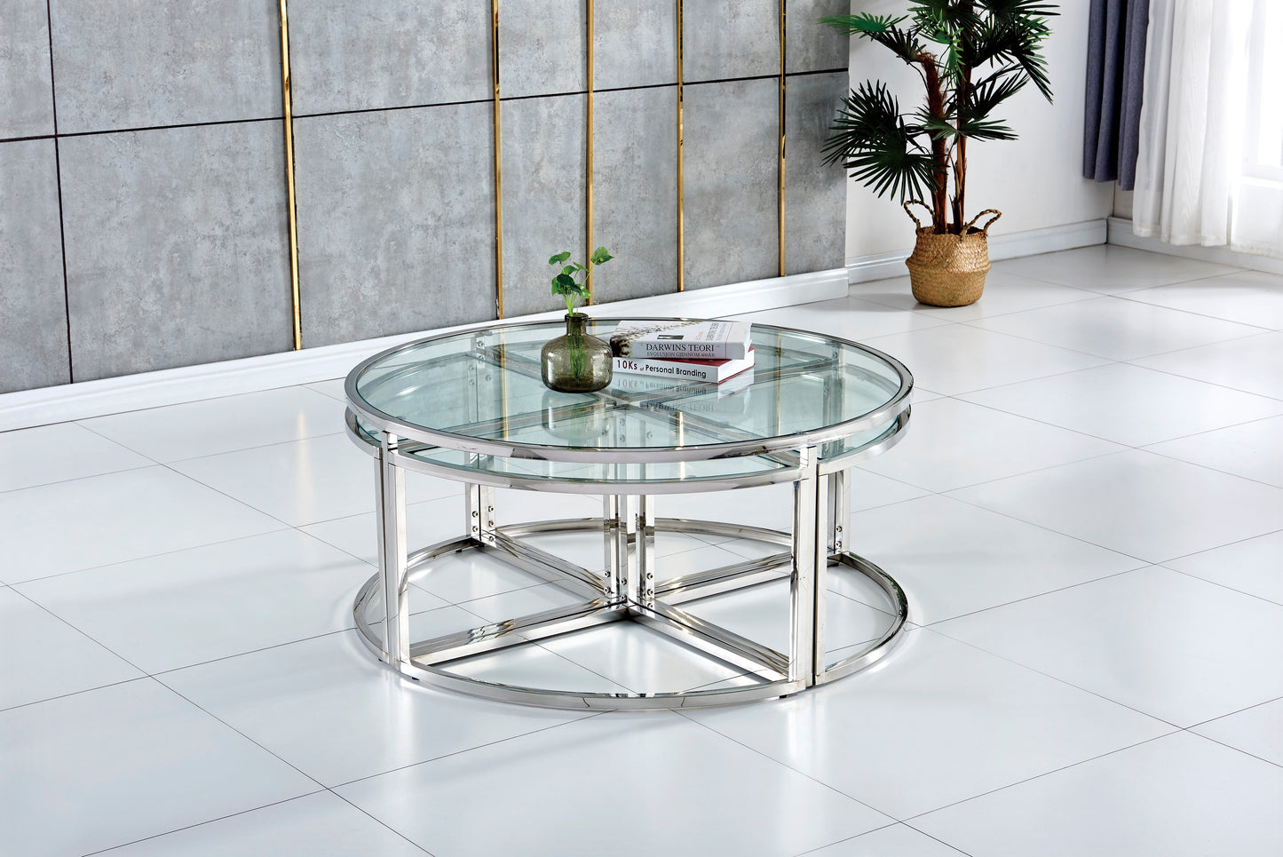 Table basse Elve Argent verre trempé