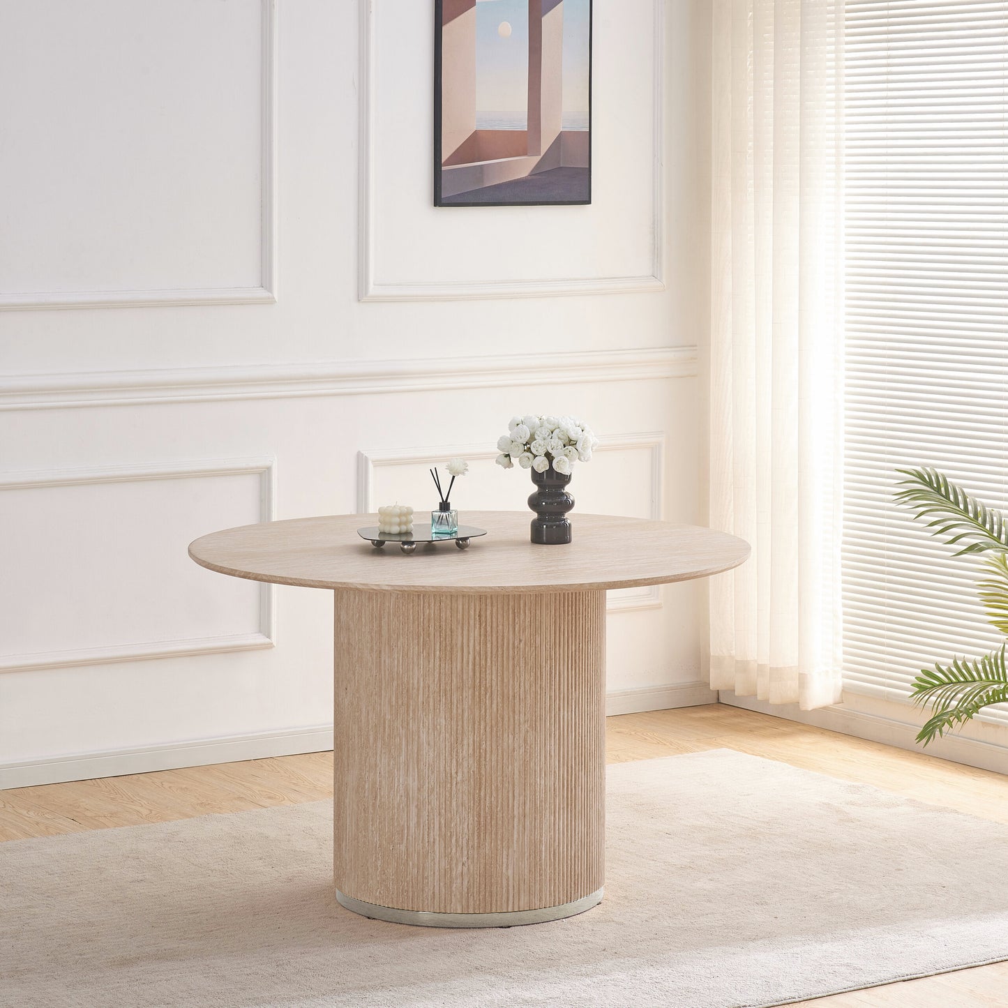 Table à manger Maya beige (Travertin) Argent