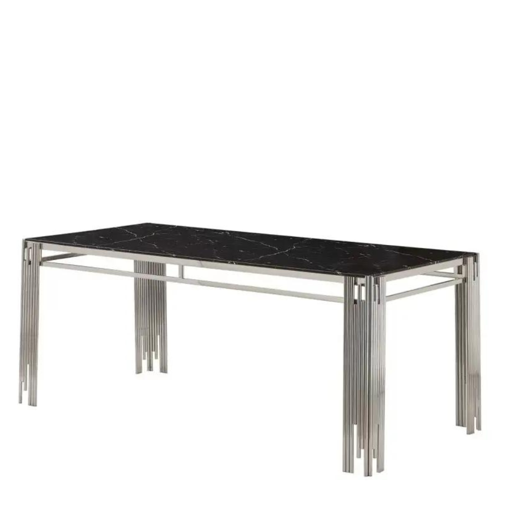 Table à manger Flute Argent Marbre noir