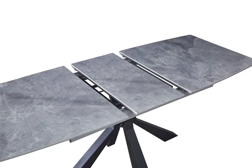 Table à manger extensible Bianca pieds metal noir céramique marbre gris
