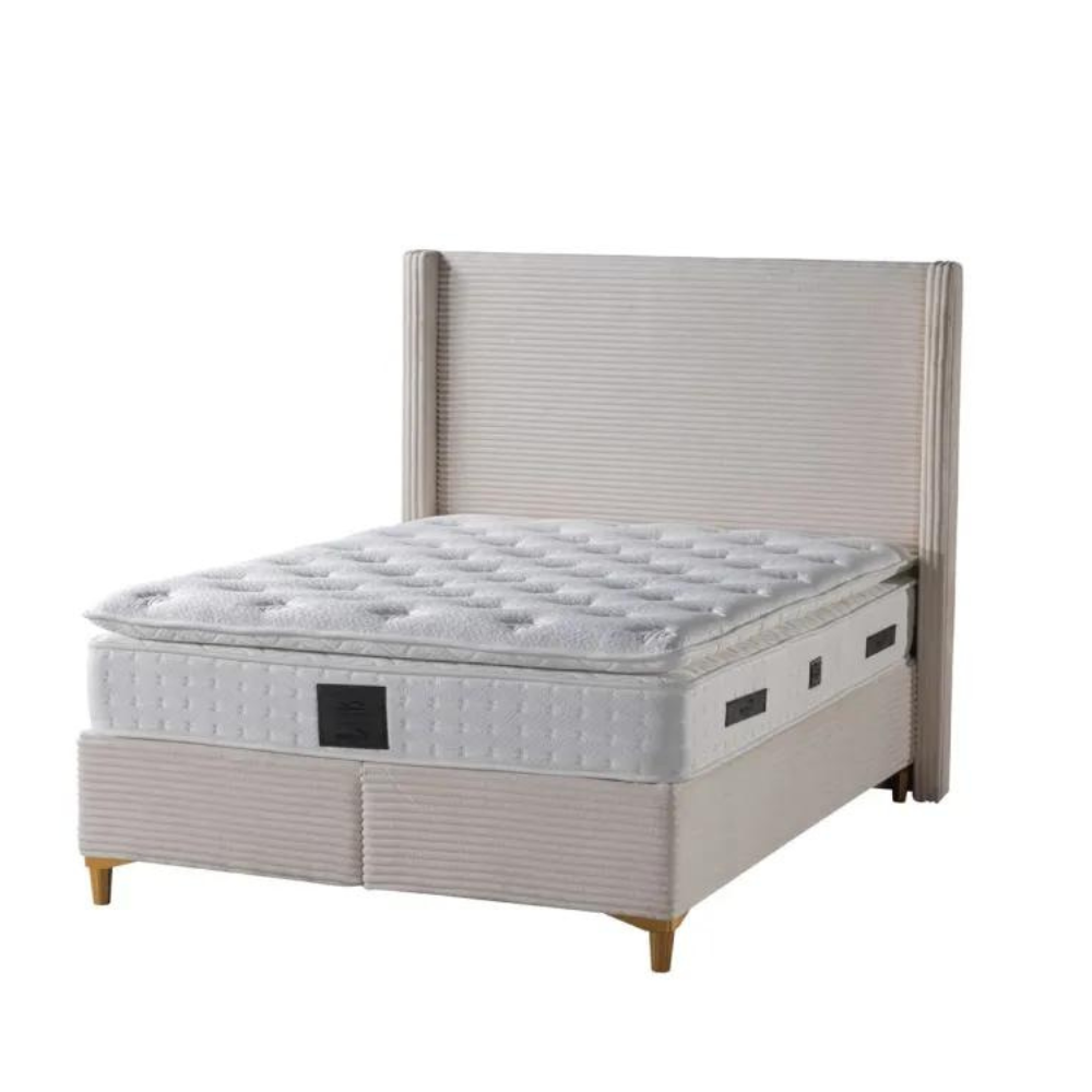 Lit coffre venus velours côtelé beige