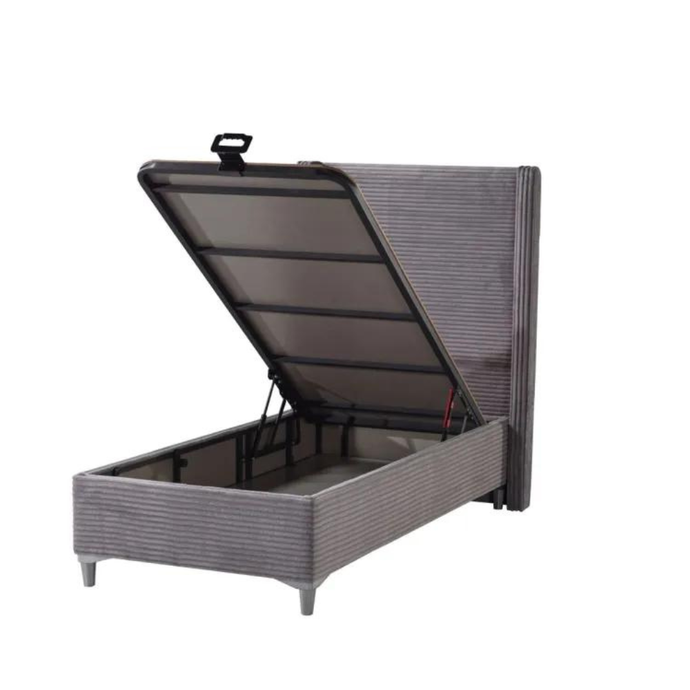 Lit coffre simple venus velours côtelé gris