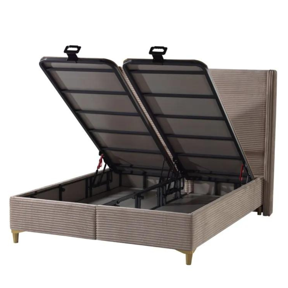 Lit coffre venus velours côtelé taupe