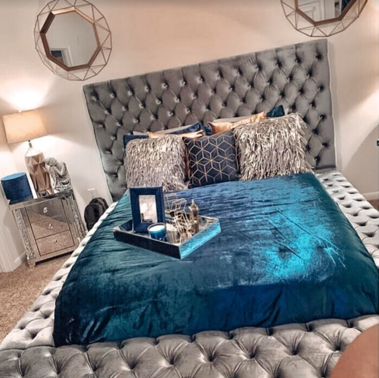 Cadre de lit capitonné Grand Théâtre velours Gris