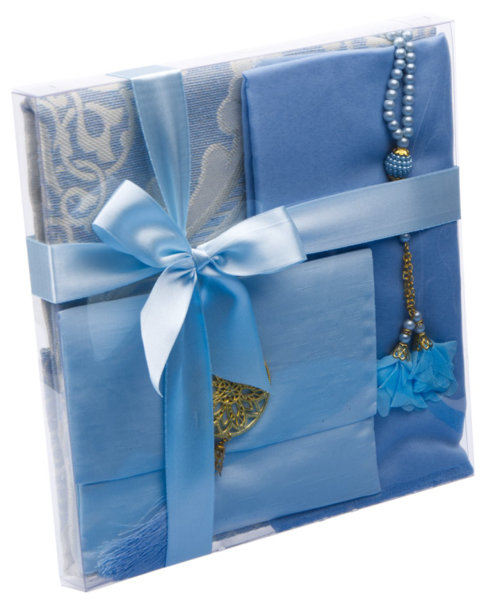 Coffrets Coran idéal à offrir dans des occasions comme le Ramadan. Coffret composé du saint Coran, de tapis de prière ( sejadda ), de foulard ( hijab ), et de Tasbih ( chapelet ). Religion Islam. Couleurs disponibles : blanc, rose, bleu, rouge, vert, noir... Livraison express à prix réduit.