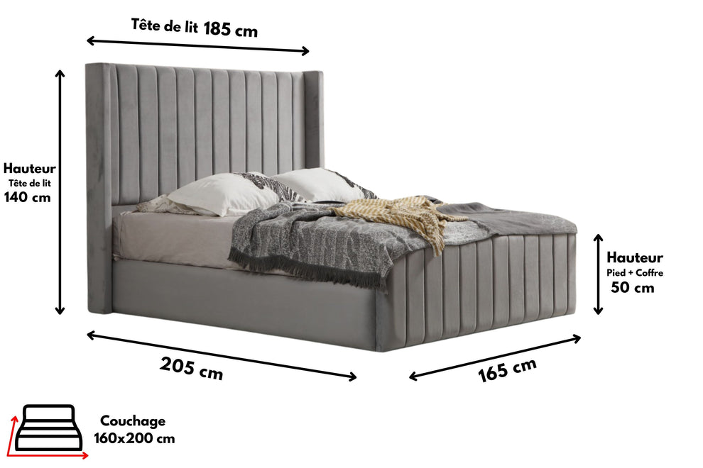 Cadre de lit Tokyo velours Gris