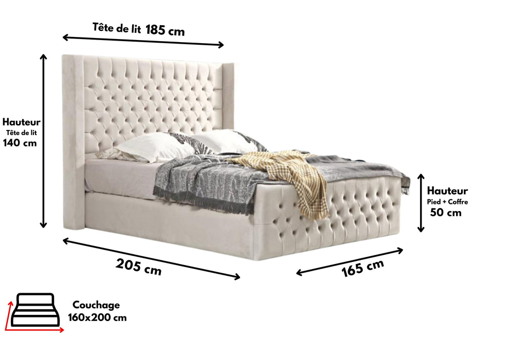 Cadre de lit velours beige capitonné Bianca
