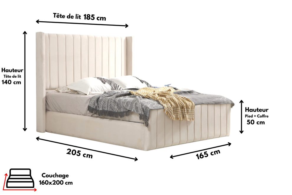 Cadre de lit Tokyo velours beige