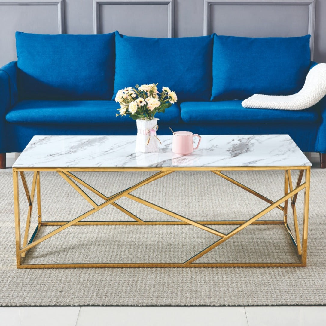 Table basse Comédie Or Marbre blanc